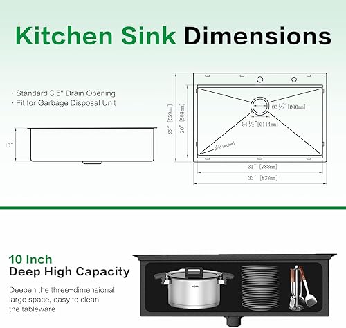 Miniatura 8 de Davivy Fregadero de cocina de acero inoxidable de 30 x 22 x 10 pulgadas, fregadero de cocina hecho a mano, fregadero de cocina con estación de