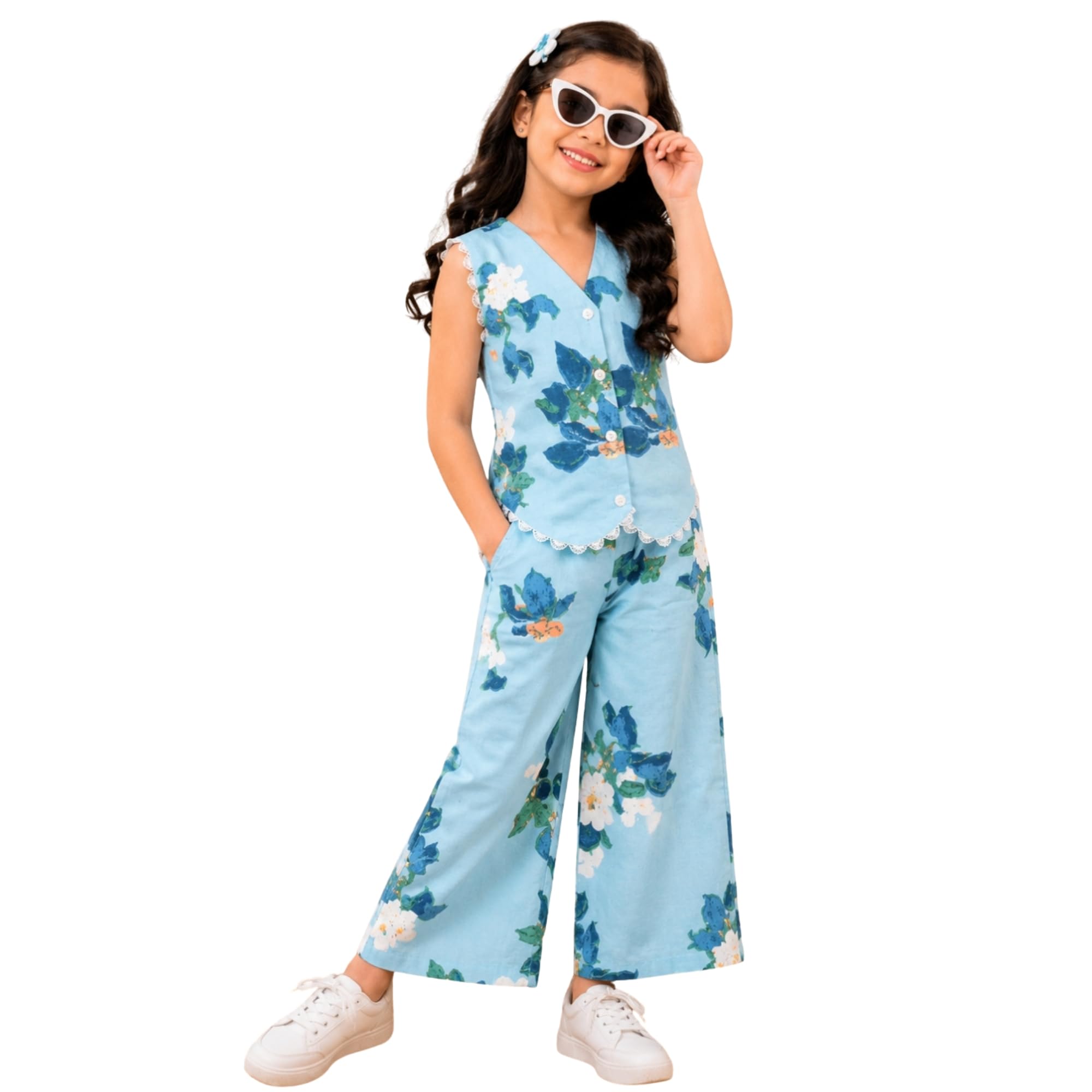 superminis Cotton Girls Top and Pants| Coordinated Outfit For Girl| Floral Printed Dress For Girl’s| Co-ord Set For Kids
