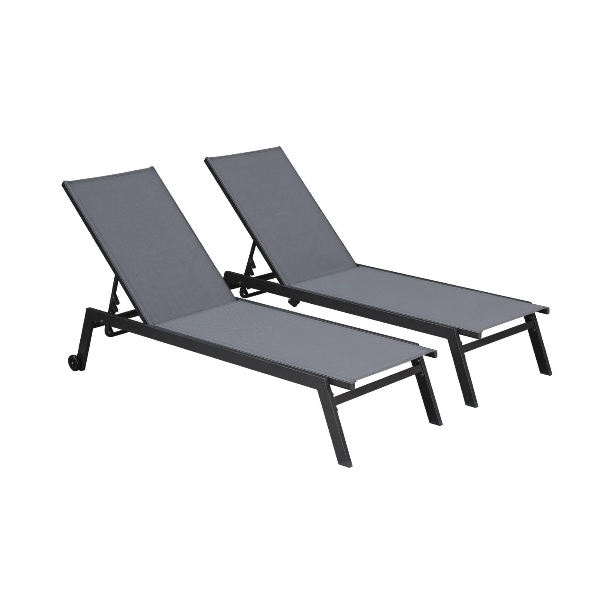 Lettini prendisole in alluminio e textilene multiposizione Antracite 191x55x94 cm Set 2