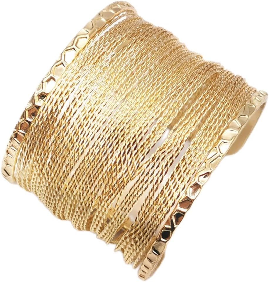 Adjustable Open Wide Wire Bracelets Cuff Bangle Irregular Grooved Wrist Hammered Chunky Wrap Bracelet for Women Statement Jewelry