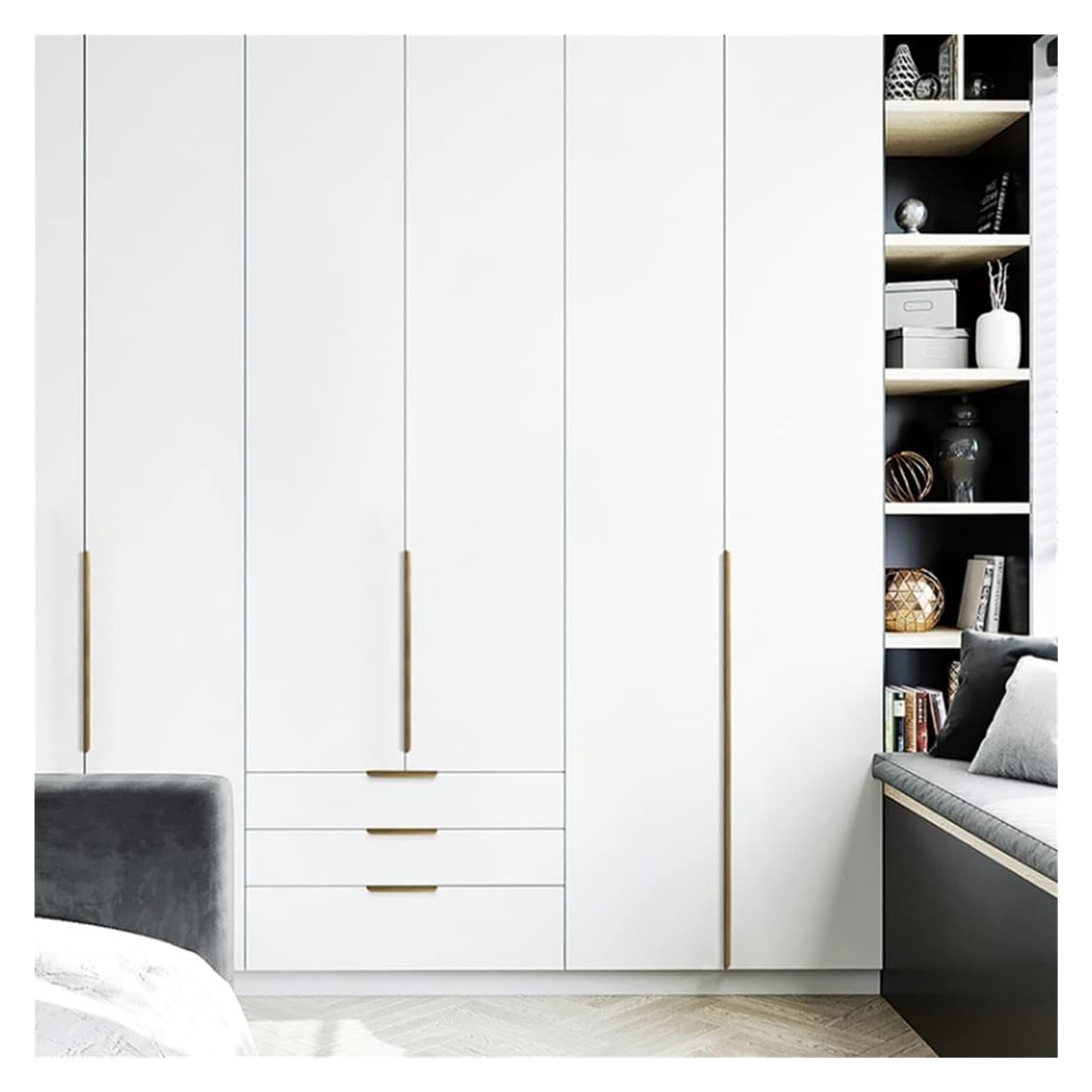 Versteckte Möbelgriffe, unsichtbare Möbelgriffe, 2 Stück, for Küchenschränke, lange Griffe for Kleiderschranktüren, Schubladengriffe aus Aluminiumlegierung, braun(Length 200mm)