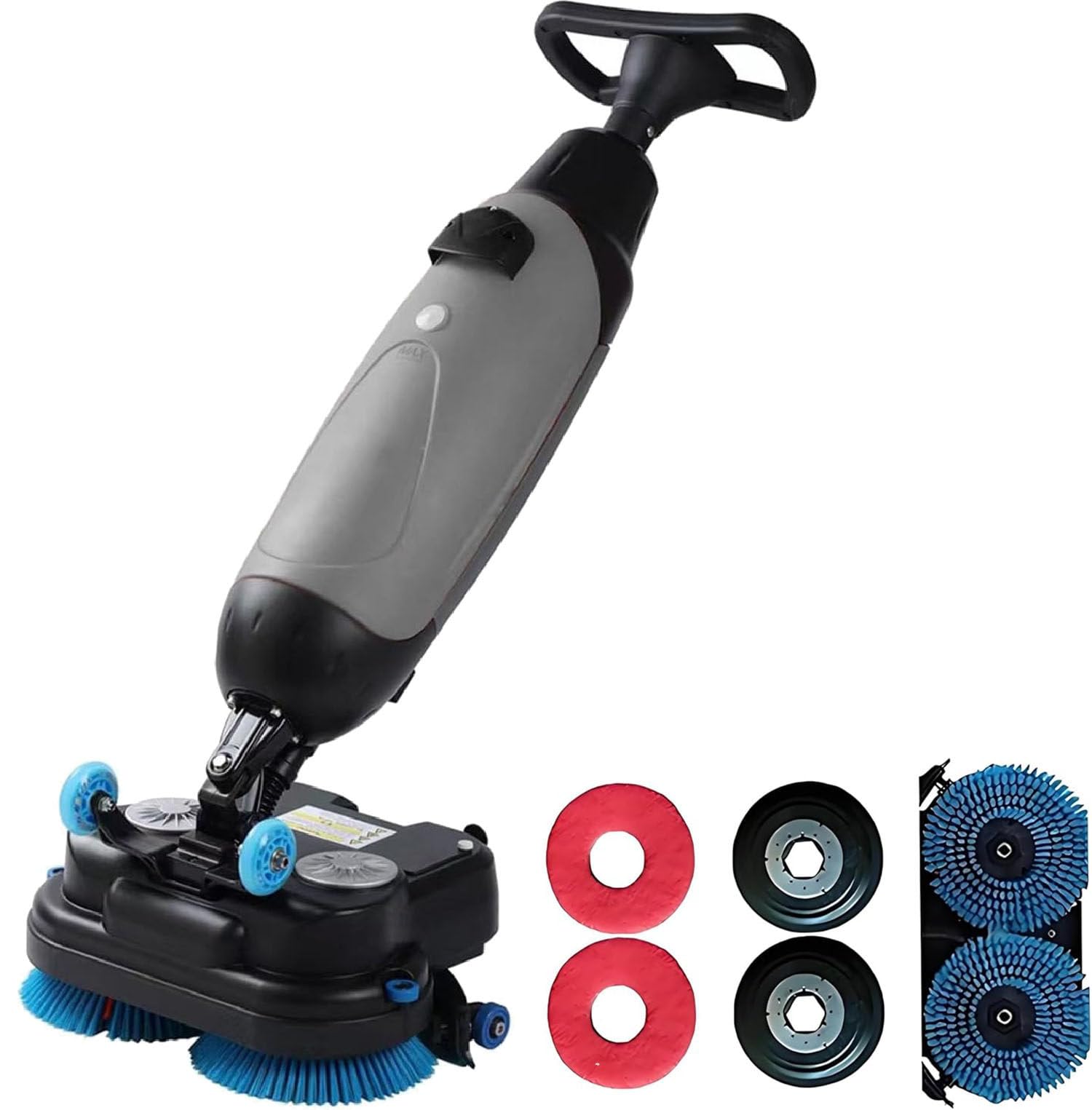 Mini Floor Machine for Efficient Cleaning, 17" Walk-Behind Commercial Floor Scrubber Buffer Polisher Machine, Dual Brushes, for Warehouses, Retail Stores Grey