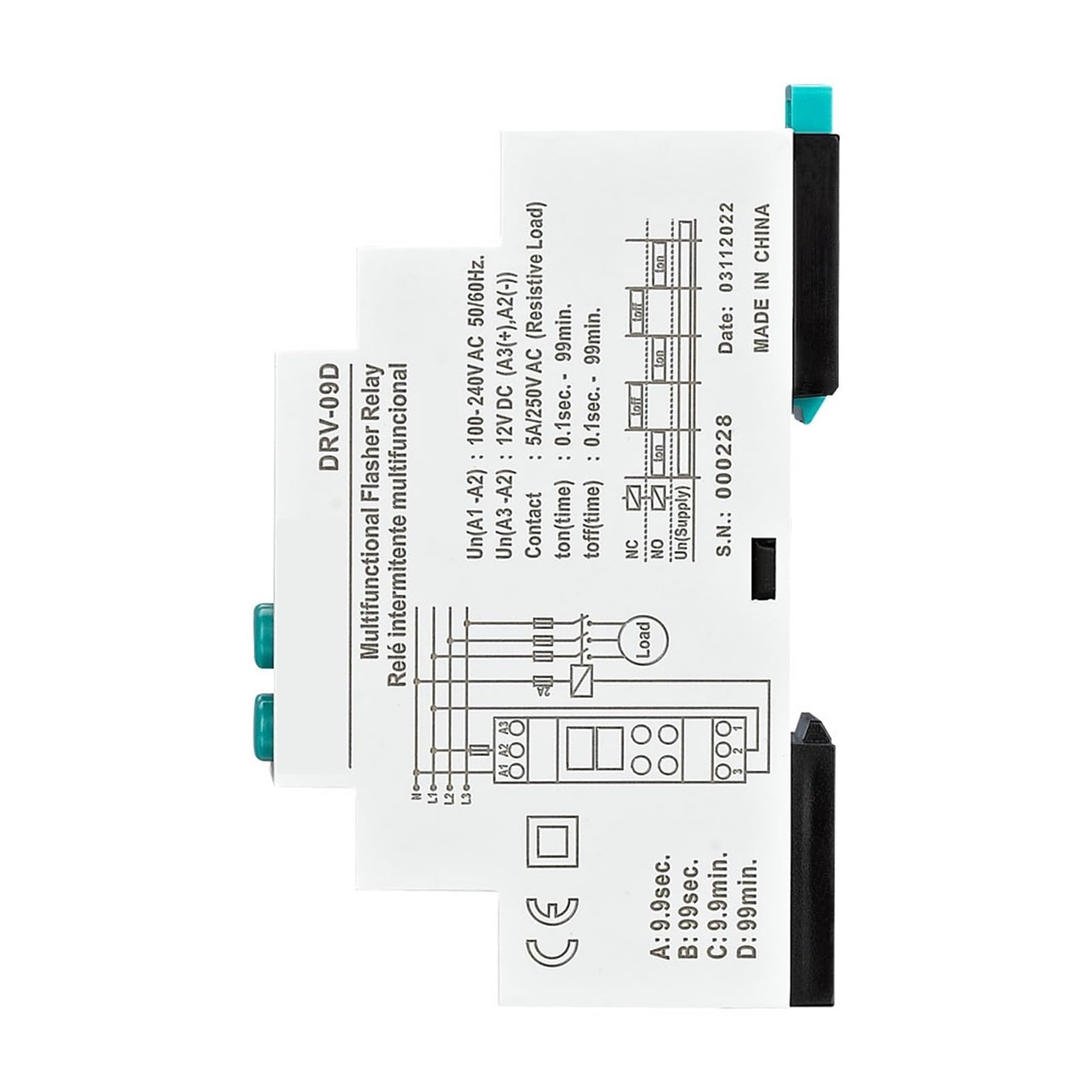 DRV-09, DRV-09D Relais clignotant numérique double réglable et multifonctionnel(220VAC 12VACDC,DRV-09D 0.1s-99m)