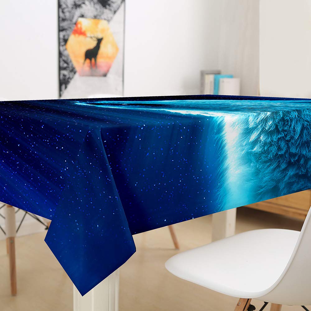 Tovaglia Rettangolare Impermeabile 3D Con Lupo, 100x140 Cm, Raggio Blu, Antimacchia Per Tavolo Da Pranzo