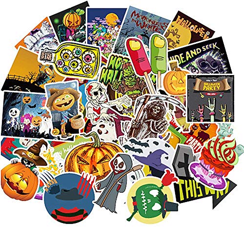 Jasion 100-Pcs Vinyl Stickers Waterproof Scary Horror Halloween Pumpkin Skull Ghost Monsters Zombie Graffiti Decals for Water Bottles Cars Motorcycle Skateboard Portable Luggages Ipad Laptops