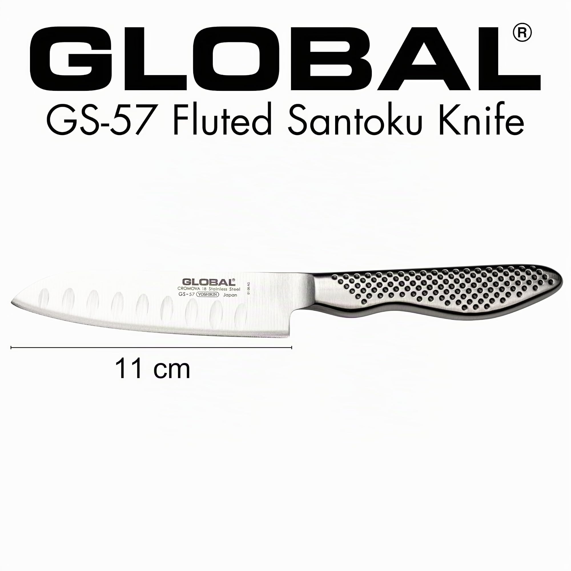 Global Knives GS-57 - Coltello Santoku scanalato con lama da 11 cm, in acciaio INOX CROMOVA 18