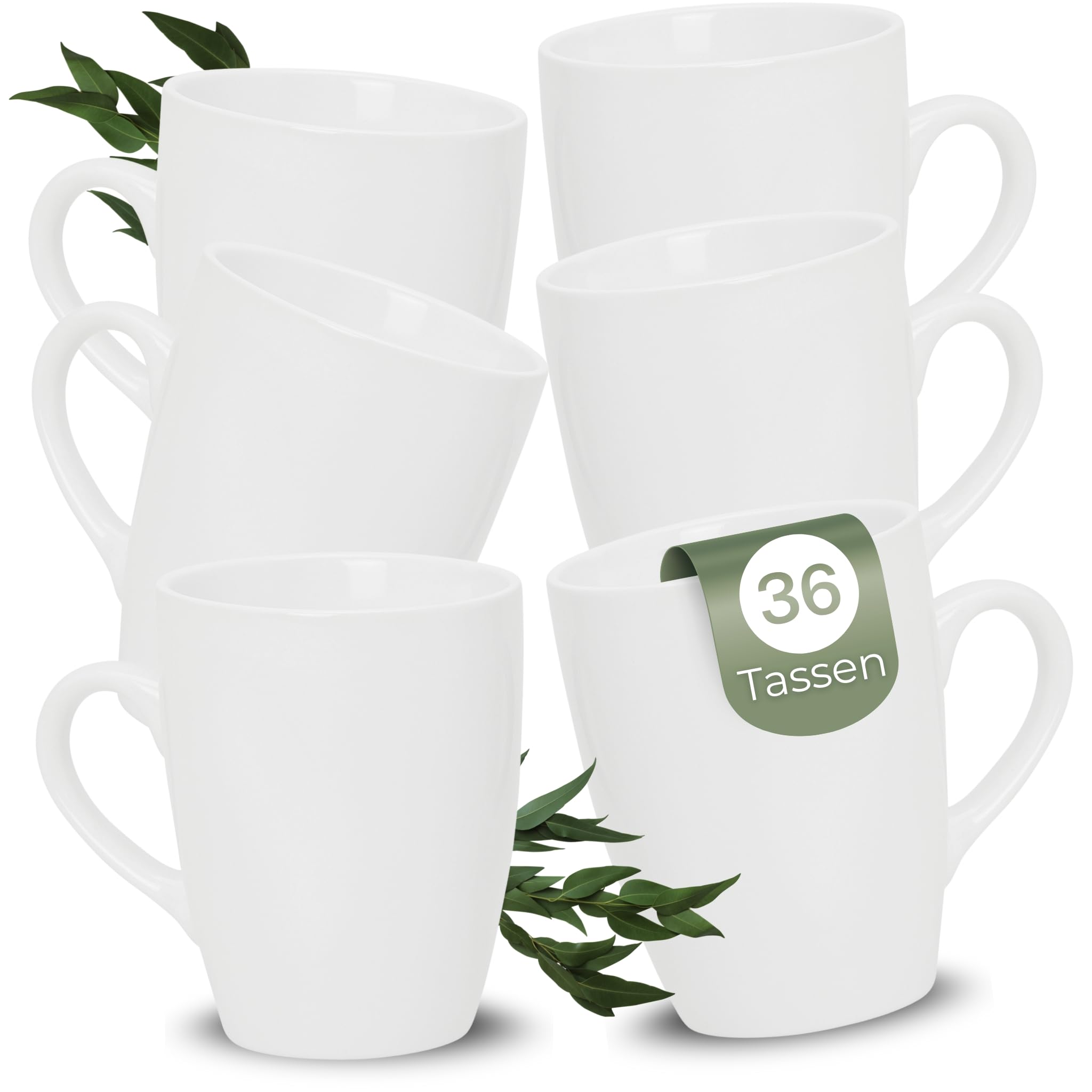 Coffee Cups Set of 36 Ceramic 340 ml Tea Cups Set in White, Coffee Mugs Dishwasher Safe