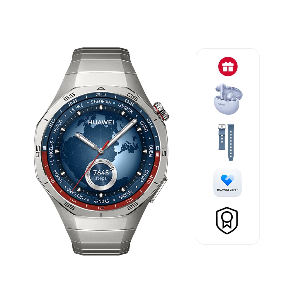 HUAWEI WATCH GT5 Pro 46 mm Smartwatch, Sharp-Edged Design, upto14 Days Battery Life, Pro-level Sports Watch, iOS & Android Compatible, 3 Months HUAWEI Care+, Titanium + Gifts