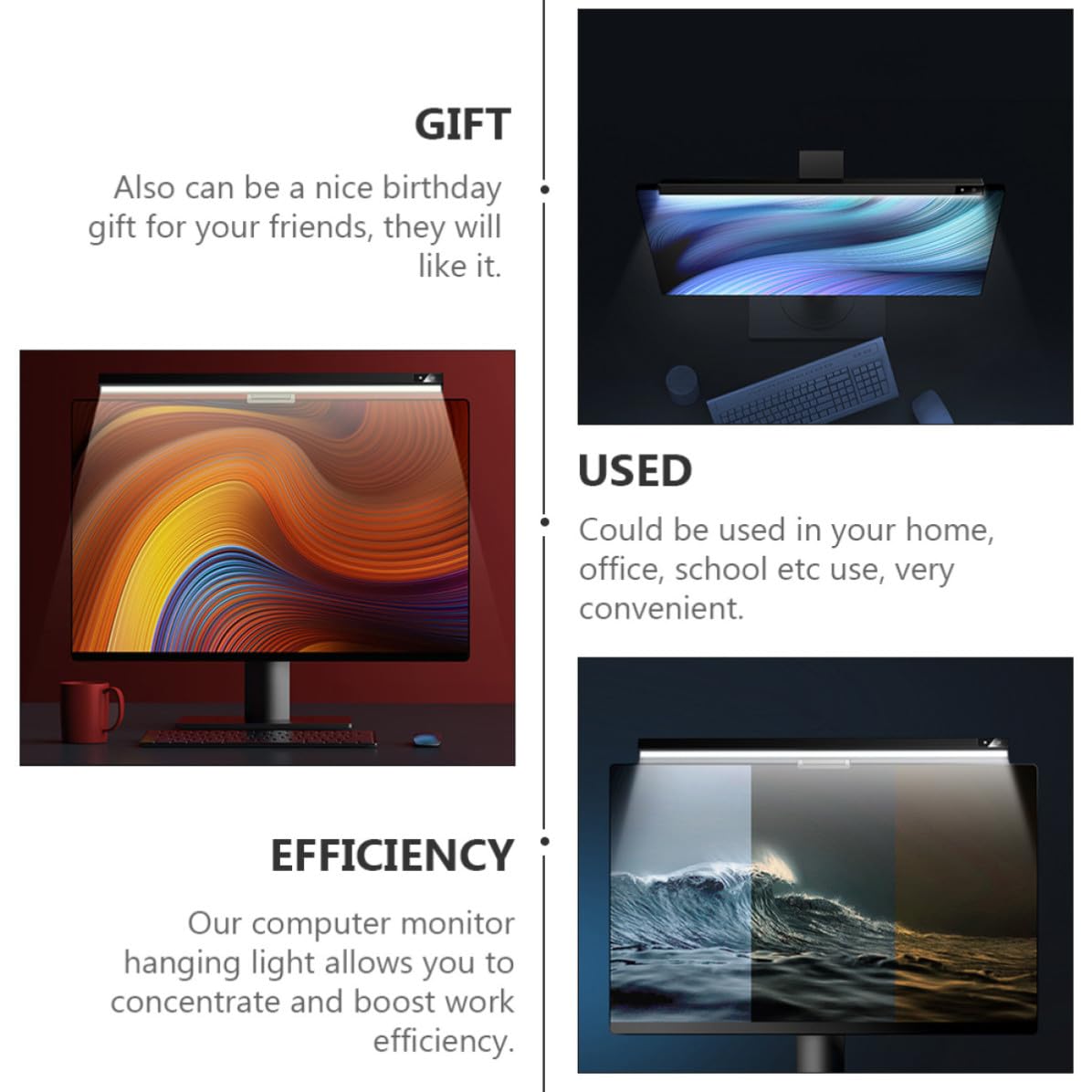 Lampada da Scrivania LED per Computer Design a Sospensione in Abs Nero, Luce per Schermo Anti-affaticamento Vista, per Studio e Lettura al Computer