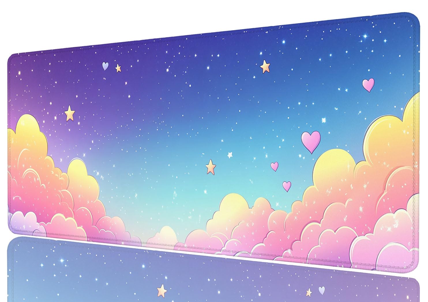 Cute Desk Mat Gaming Desk Pad Large Mouse Keyboard Pad Kawaii Clouds Pink Purple Starry Sky Desktop Mats Computer Keyboard Pad Mouse Mat Laptop Mat