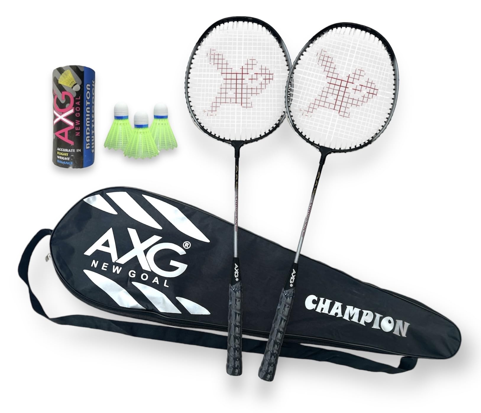 airic AXG New Goal Isometric Champion Tenacious Wide Body with Plastic Shuttles & Cover Badminton Kit (Black)-picture-1