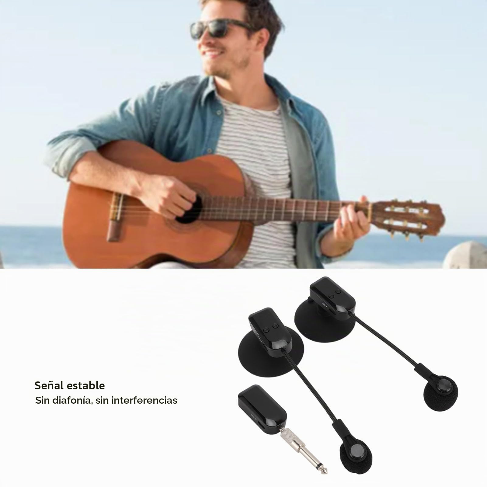 Micrófono de Instrumento Inalámbrico 2.4G, Sistemas de Captación de Micrófono de Saxofón Condensador de Rotación de 360°, para Guitarra, Violín, Acordeón, para Conciertos Al Aire