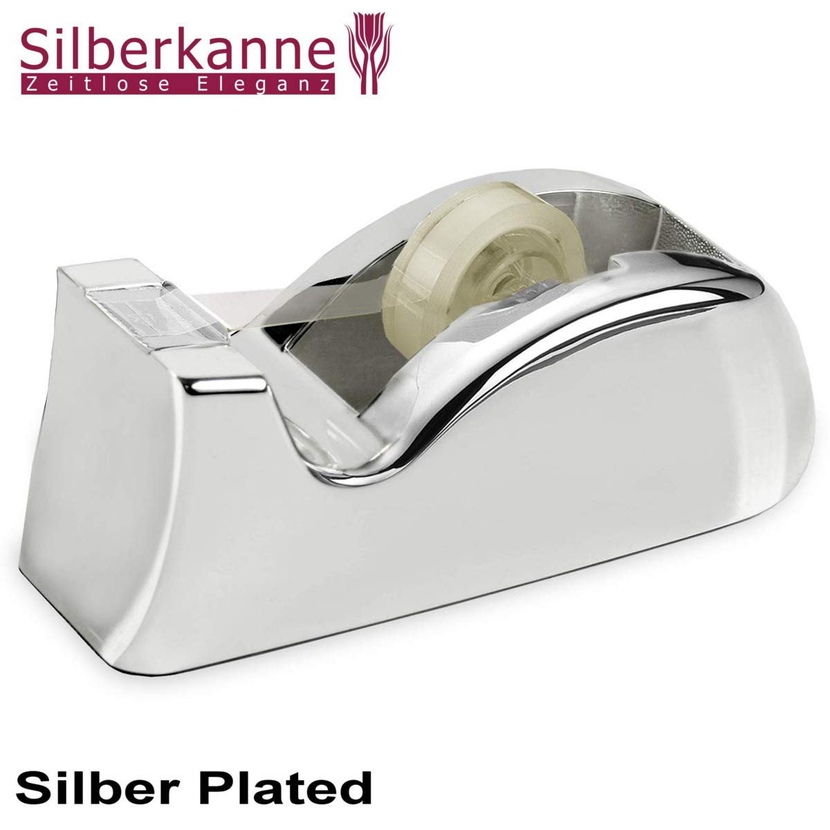Dispenser di Nastro Adesivo, 13 x 5,5 x 5 cm, Argento Placcato in Argento. Accessori per scrivania in Argento