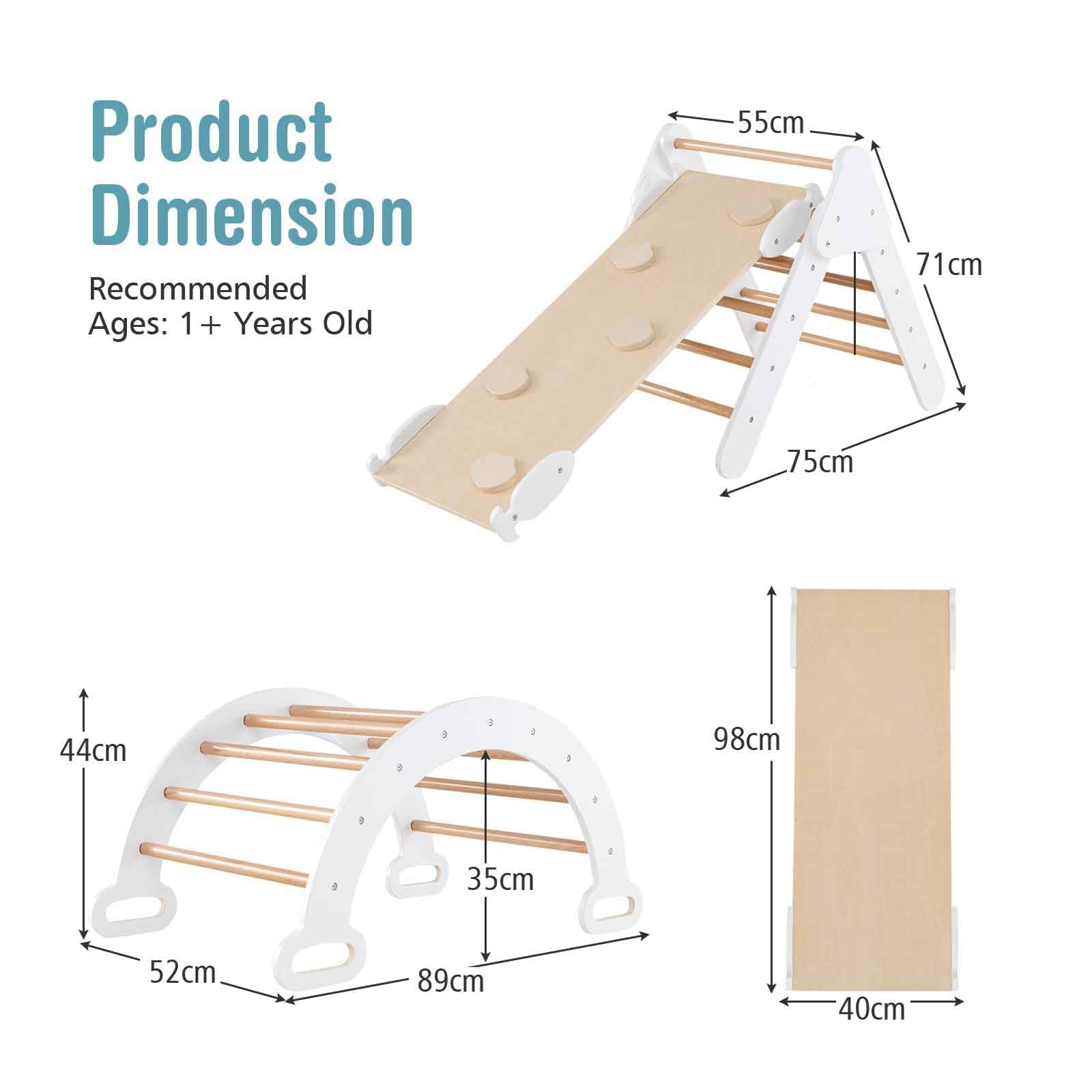 HOMASIS 3-en-1 Structure D'escalade Montessori – Triangle + Toboggan + Arche, Jeu évolutif Pour Enfants Dès 1 An, Blanc