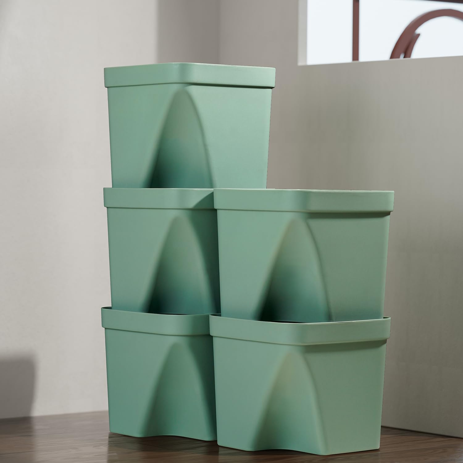 JD FRESH 5 Pieces 10L Dustbin with Lid/Trash Can for Kitchen/Food Waste Bin & Biomedical Waste Dustbin/Wet and Dry Wastebin for Home/Multipurpose Garbage Bin for Office/Commercial Use - (Green)