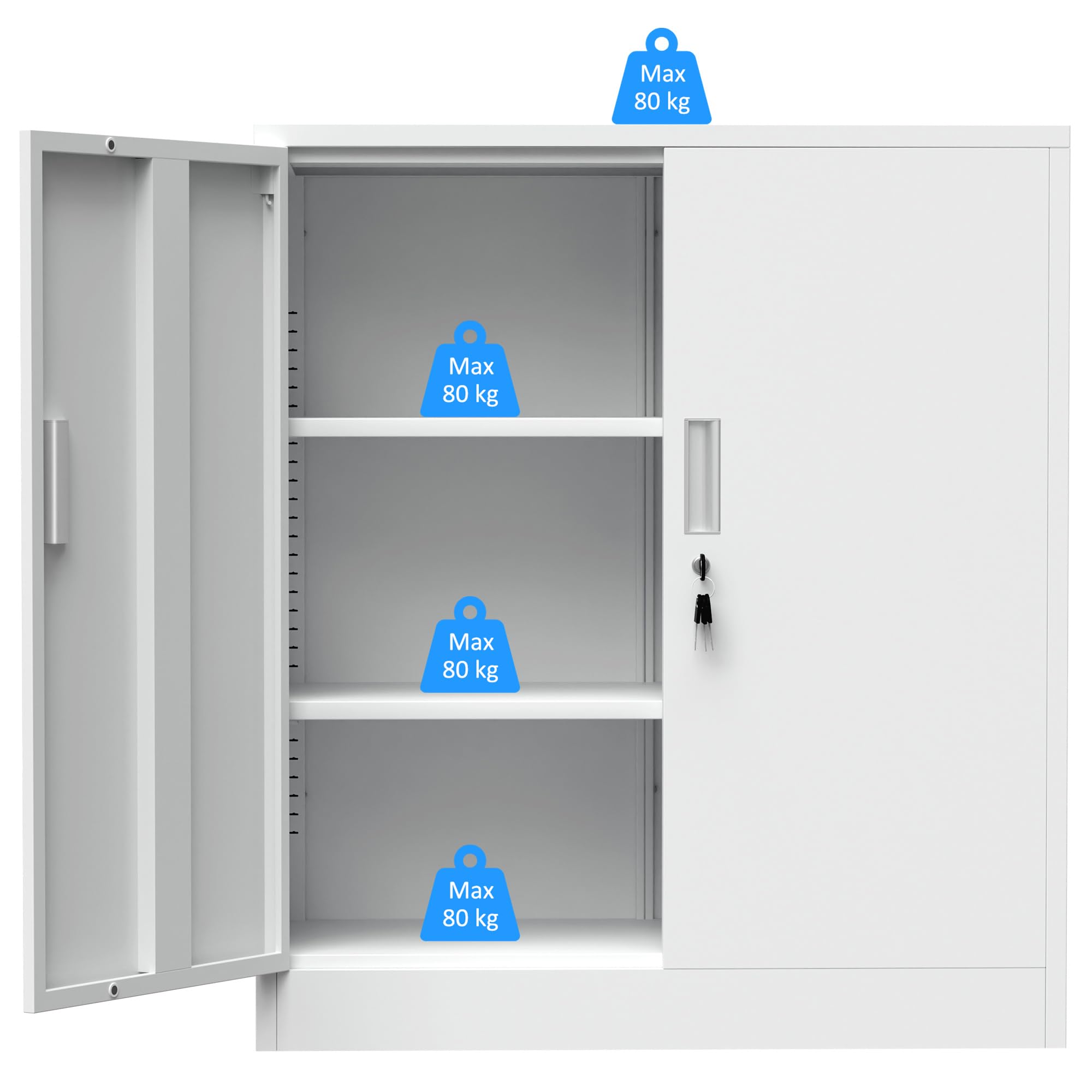 iJINGUR Armoire de Rangement en métal avec Portes verrouillables et 2 étagères réglables, Petite Armoire de Rangement verrouillable pour la Maison, Le Bureau, Le Garage (Blanc, 92H cm)
