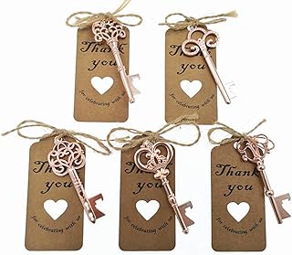 Best 50pcs Skeleton Key Bottle Opener Wedding Party Favor Souvenir Gift with Escort Tag and Jute Rope(Rose Golden Tone,5 styles) Review 