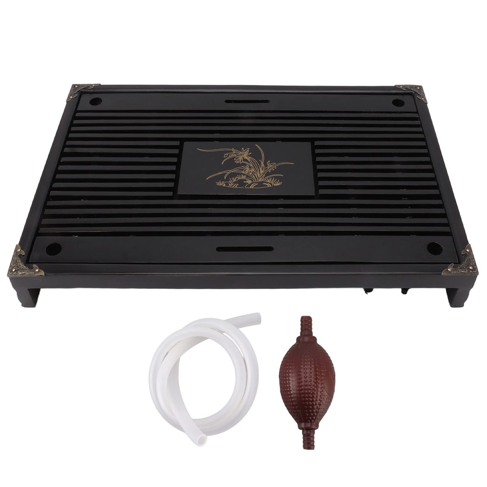 Tbest Bandeja de té Gongfu con Drenaje y Almacenamiento de Agua (Black)