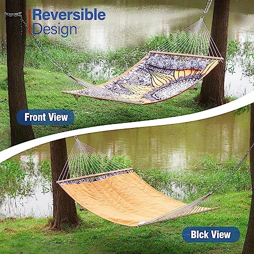 Backyard Expressions Reversible Quilted Hammock - Single or Double Hammock for Outdoor Relaxation with Matching Pillow, Flower - Image 5