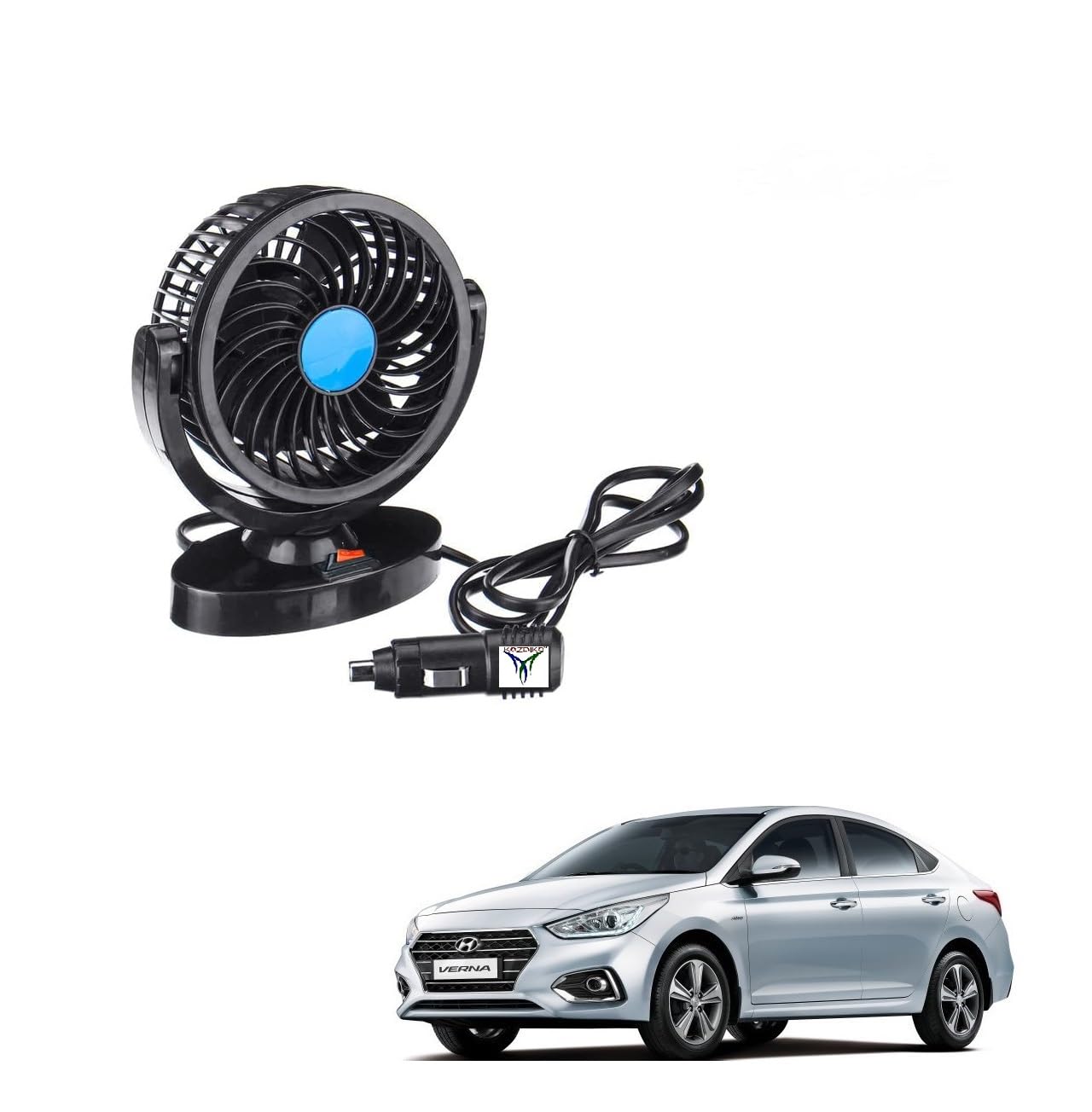 KOZDIKO 12V Electric Car Single Head Fan for Dashboard 360 Degree Rotatable Auto Powerful Cooling Air Fan Compatible with Hyundai Verna Nxtgen (4017-Present)