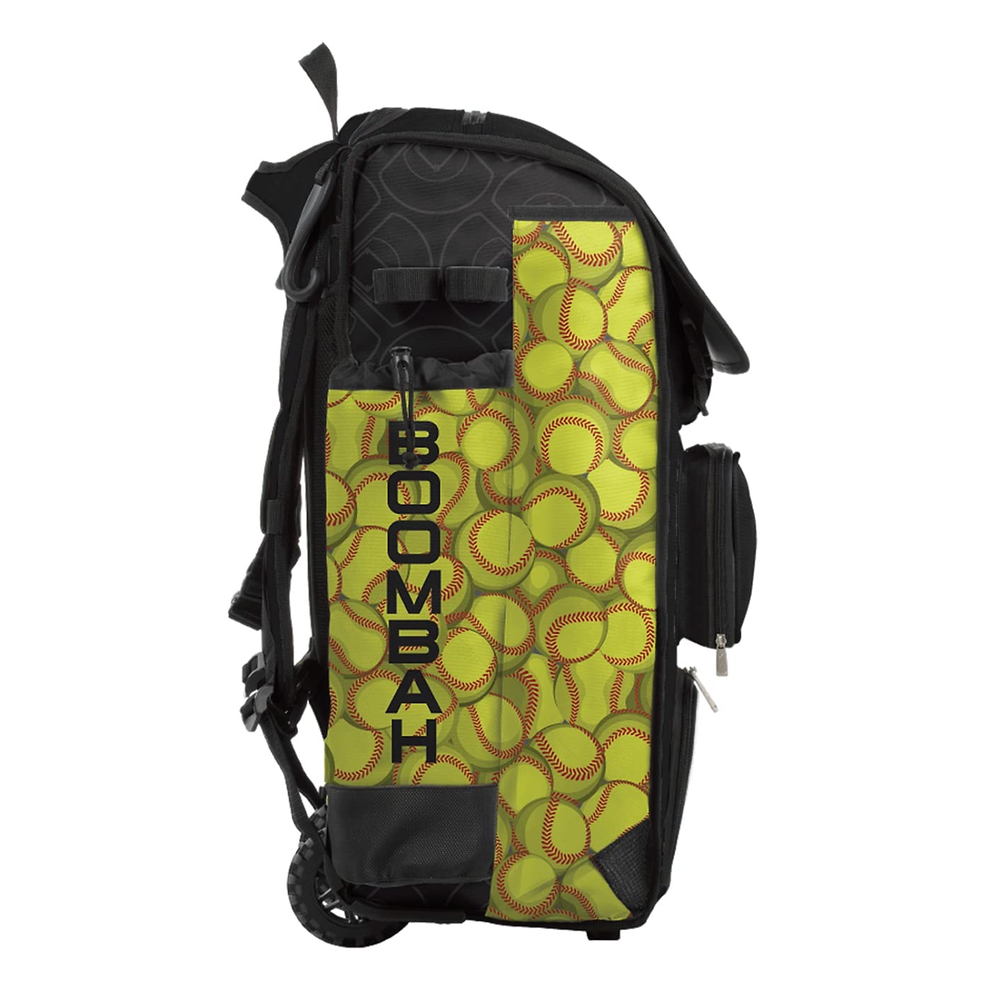 Boombah Catchers Superpack Hybrid Rolling Bat Bag - Softball Black/Optic Yellow/Red - Wheeled & Backpack Version