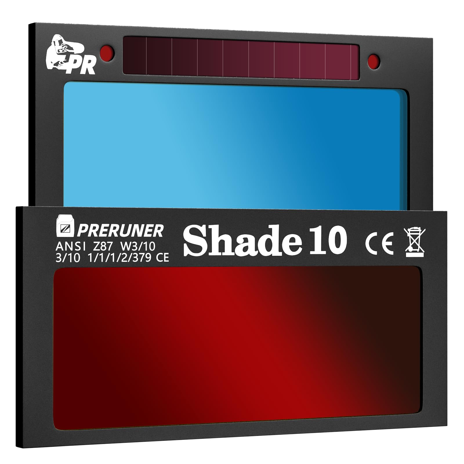Core Series Red Shade 10 Auto Darkening Welding Lens 2"x4 1/4", Slim 0.2" Welding Lens with Teal Clarity View for Pancake &amp; Sugar Scoop Welding Hoods