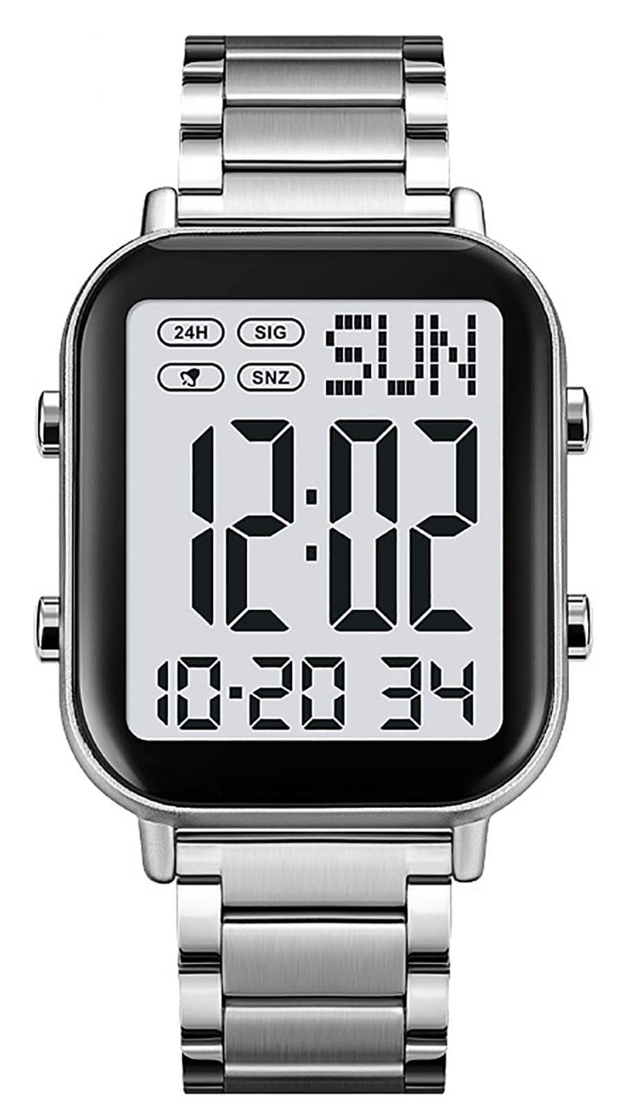 Gosasa Orologio digitale quadrato da uomo, con display con numeri grandi, multifunzione, cinturino in acciaio inox, impermeabile, elettronico, luminoso, orologio da polso