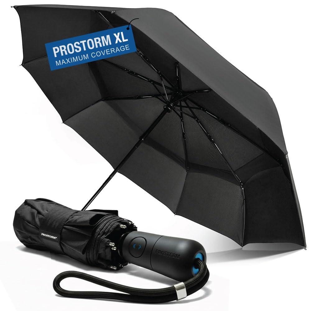 Vented Travel Umbrella Strong Compact Windproof Umbrella Deep Dome Coverage Auto Open Close Portable Pop Up with Large