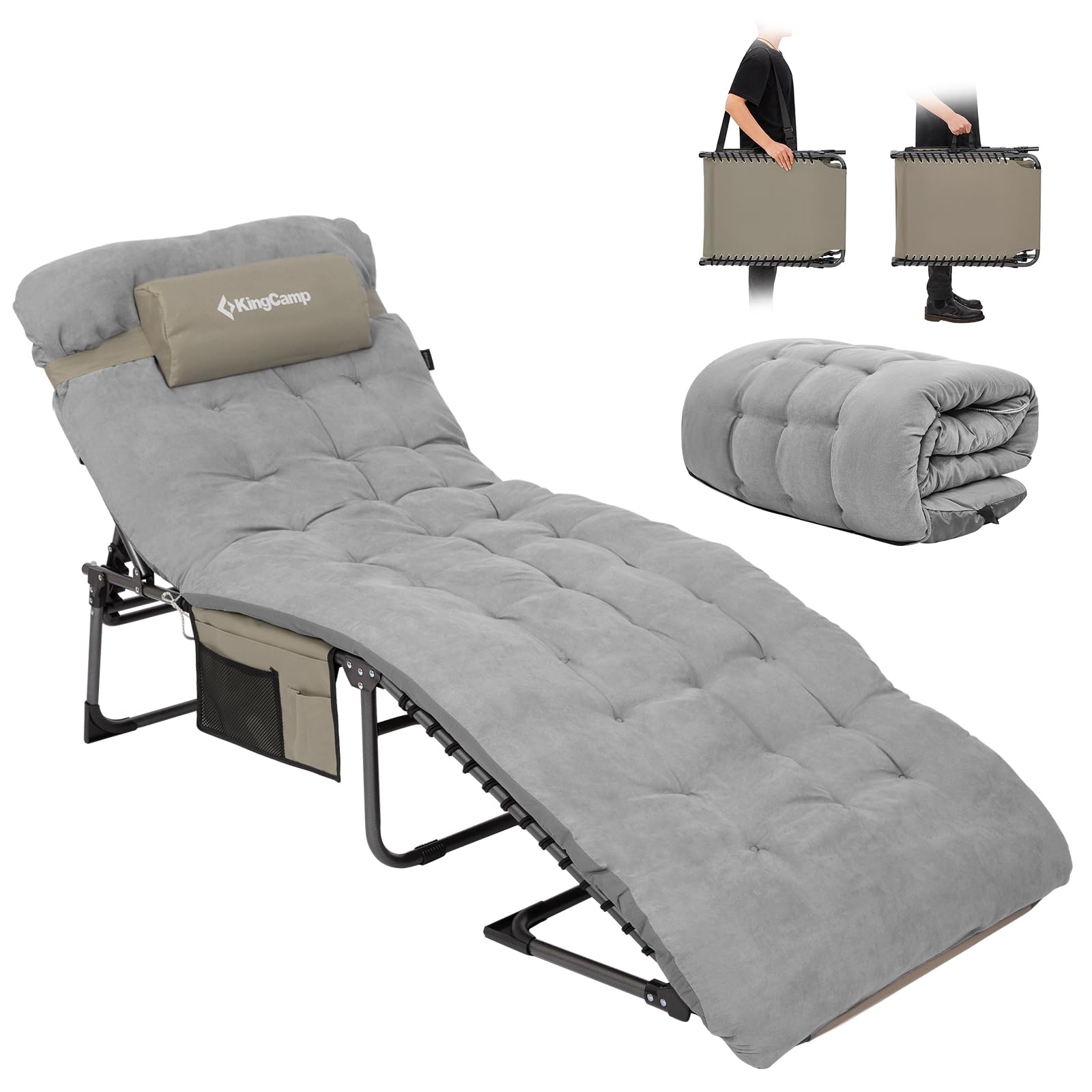 KingCamp Sonnenliege Klappbar 5-Verstellbarer Rückenlehne, Gartenliege klappbar Liegestuhl Strandliege Campingliege Klappbett mit Kopfkissen für Strand Garten Terrasse Pool Camping Outdoor Indoor