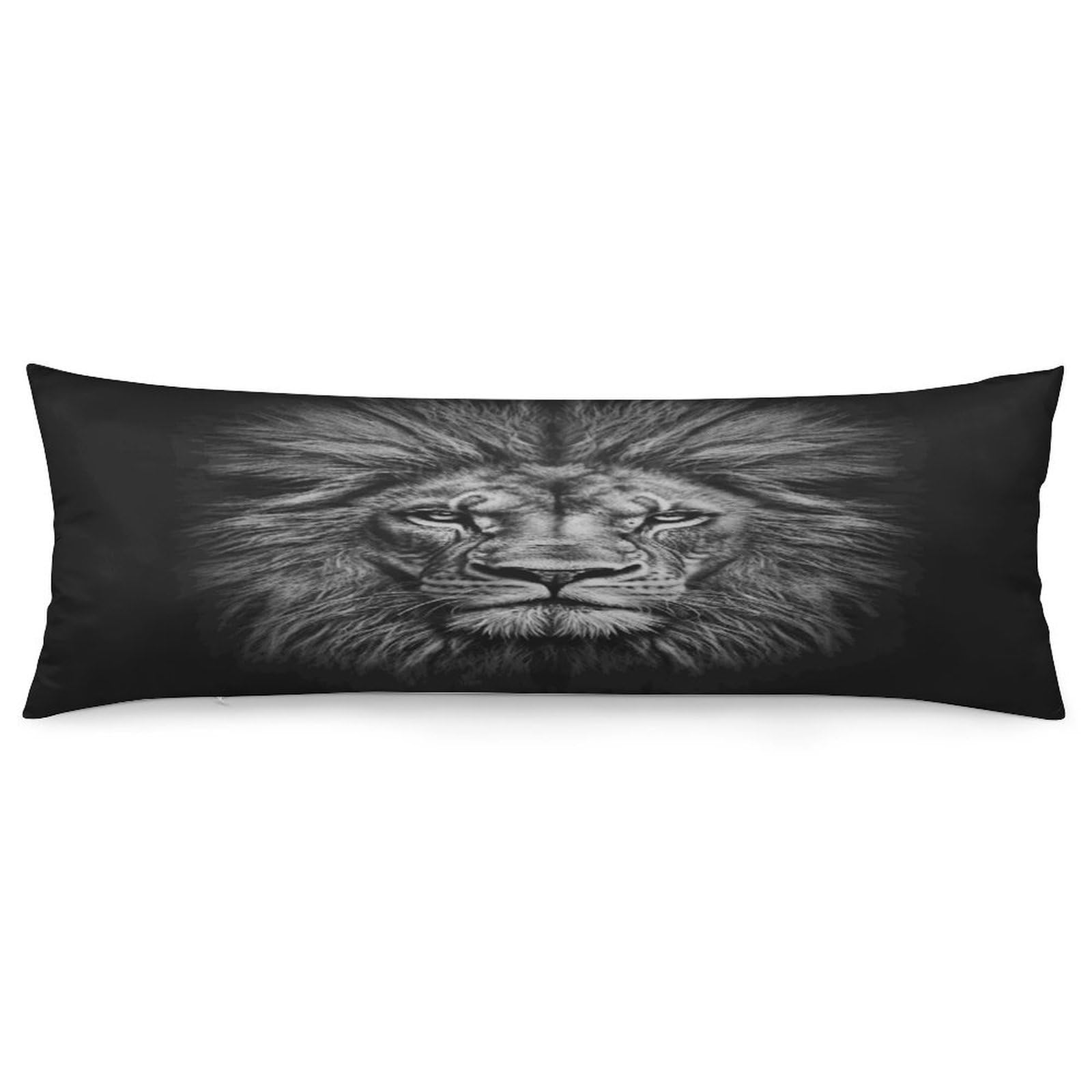 Black and White Lion Head Body Pillowcase Soft Breathable Full Long Pillow Cover 20x54 Inches Polyester Pillow Case with Hidden Zipper Closure for Bedroom Home Decorations