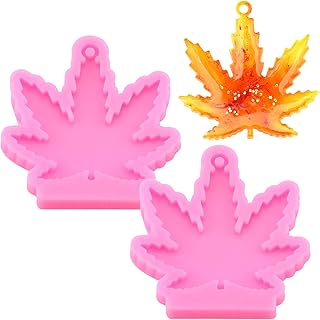 SAVITA 2 Pezzi Foglia d'Acero A Forma di Stampo in Silicone Portachiavi con Foro per Budino Gelato Fai da Te Cioccolato Cupcake Decorazione Torta Dessert Fondente Gelatina Stampo (Rosa)