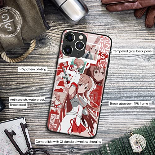 Heminjyjef Japanese Anime Non-Slip Glass Cell Shell Manga Pattern Design Protective Cover Anti-Drop Phone Case (Sao Yuuki Asuna,For Iphone 13 Pro) #TOP1