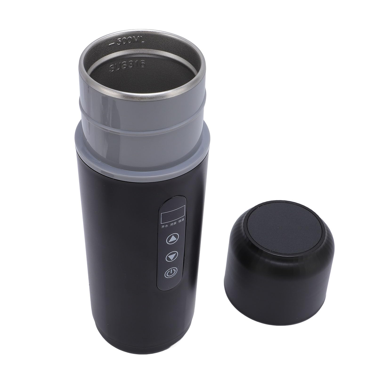 Socobeta Hervidor Eléctrico para Coche, Taza Calefactora Portátil, 500ml, 12V, 24V, Caldera de Agua para Coche, Camión, Calor Duradero para Actividades Al Aire Libre (Negro)