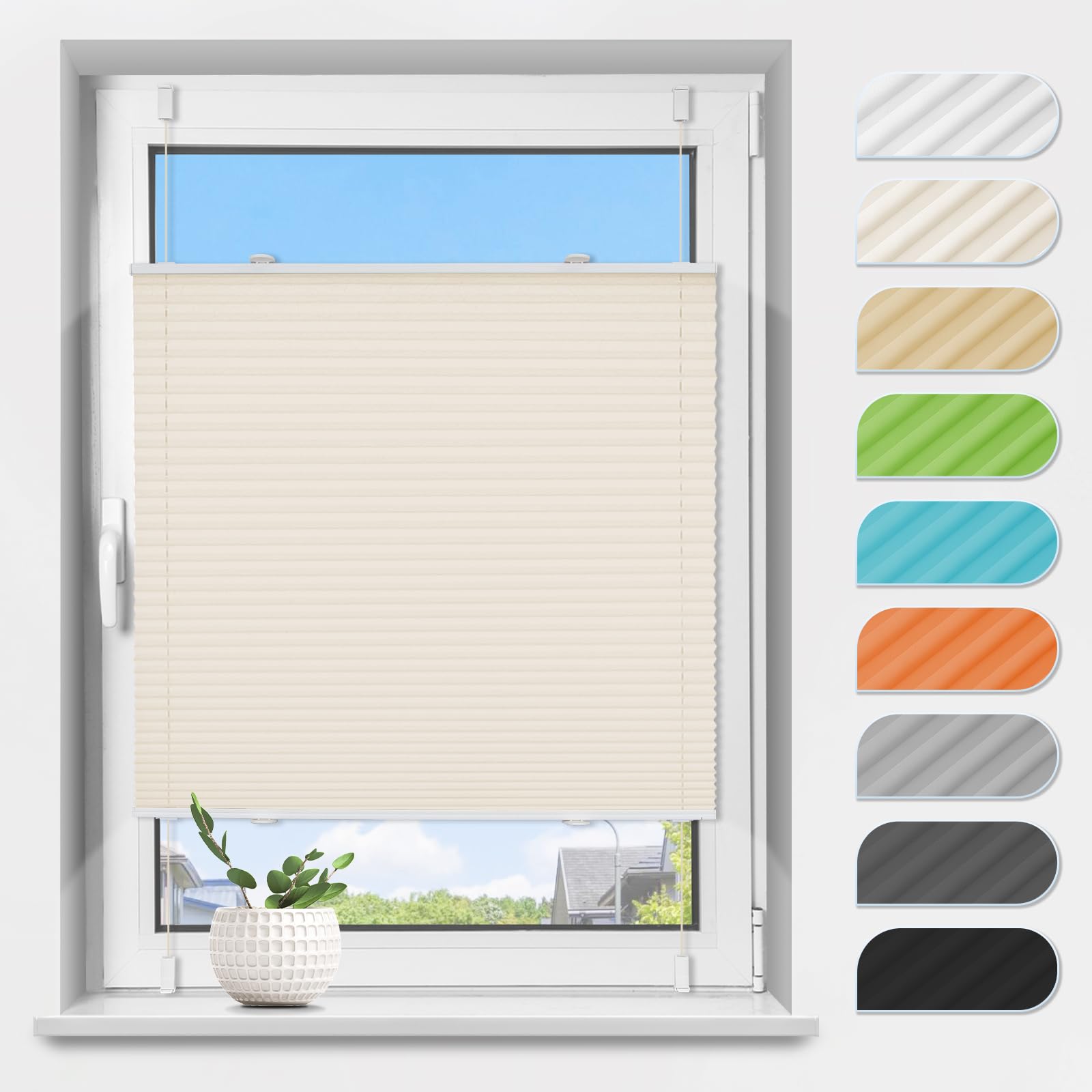 TFSKY Plissee Klemmfix ohne Bohren Lichtdurchlässig & Sichtschutz | 100% Polyester, Faltrollo Jalousie Plisseerollo, Flexibel Verstellbar, für Fenster Tür Wohnzimmer Büro Mietwohnung