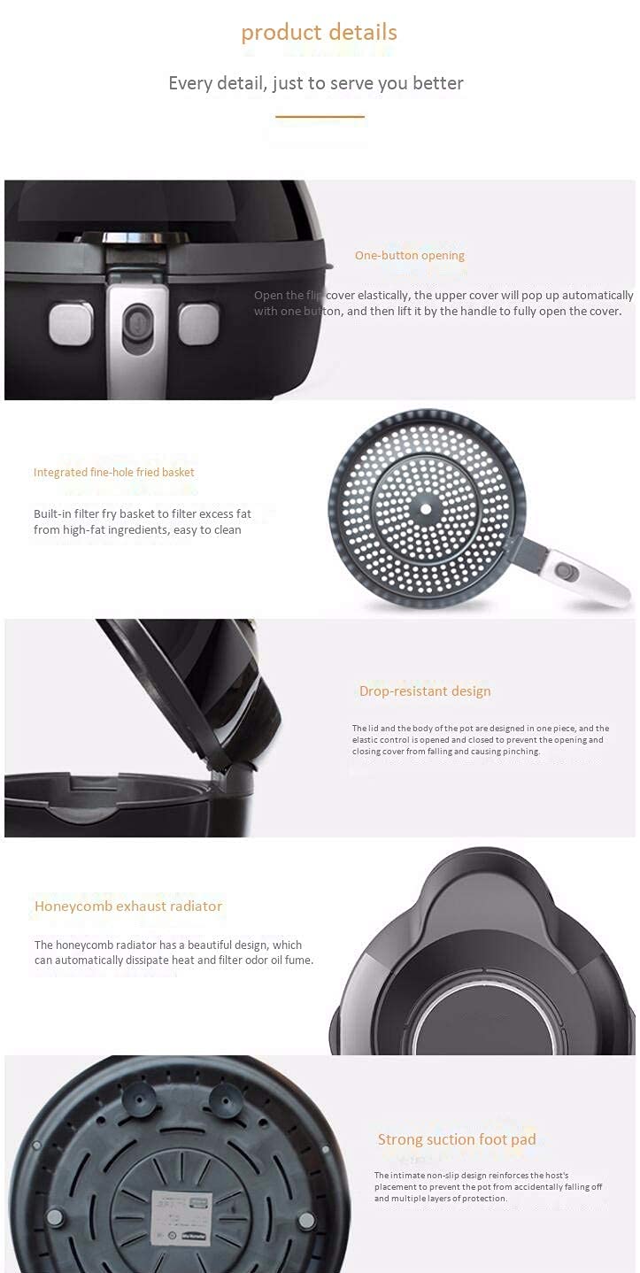 Piekarnik Air Fryer 5L Bez oleju Przepis na frytkownicę beztłuszczową Frytkownica na gorące powietrze z pamięcią punktu przerwania Timer i kontrola temperatury Zdejmowana powłoka nieprzywierająca
