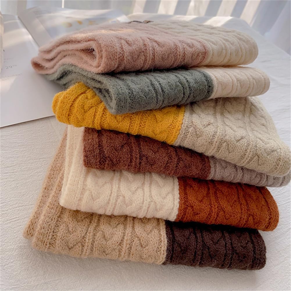 Caistre Winter Knit Scarf for Women Warm Color Blocking Neck Warmer Lightweight Fashion Short Cross Scarfs Shawls Wraps - Image 7