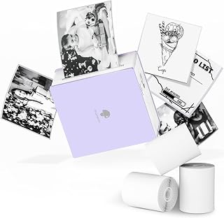 Phomemo Pocket Printer- M02 Thermal Bluetooth Mini Sticker Printer with 3 Rolls Paper, for DIY Creation, Study Notes, Memo, List, Work Plan, Gift, Purple