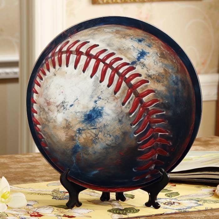 Baseball 10-inch Ceramic Plate for Wall Display or Tabletop, with Stand & Hook DP-487930246