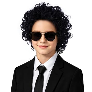 PATTNIUM Kids Black Wig Short Black Curly Wigs for Kids Synthetic Cosplay Party Halloween Costume Hair Wigs