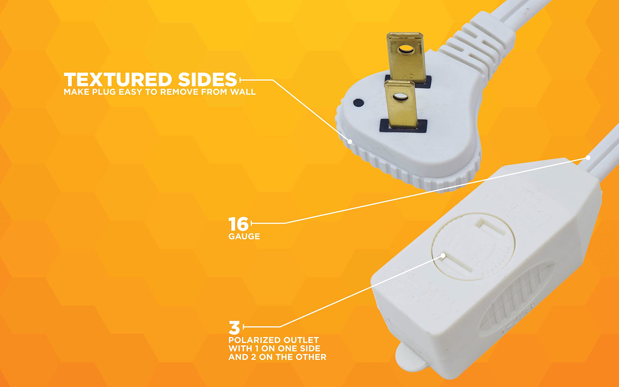 Woods SlimLine Extension Cord - 16 3 Indoor Flat Plug with Right Angled Design - 3 Polarized Outlets — view 7
