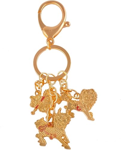 Vista 3 de fengshuisale Feng Shui Tres Guardianes Celestiales W Espada, Lazo, Gancho Llavero Llavero + Pulsera de Cuerda Roja Gratis W1131, Oro