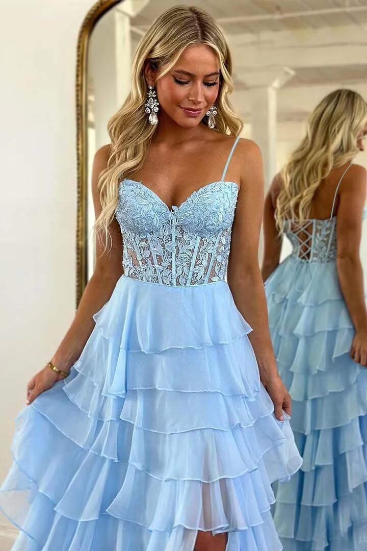 Tiered Chiffon Prom Dresses 2026 Lace Applique Corset Ruffle Formal Evening Dresses Formal Party Gowns - Image 5