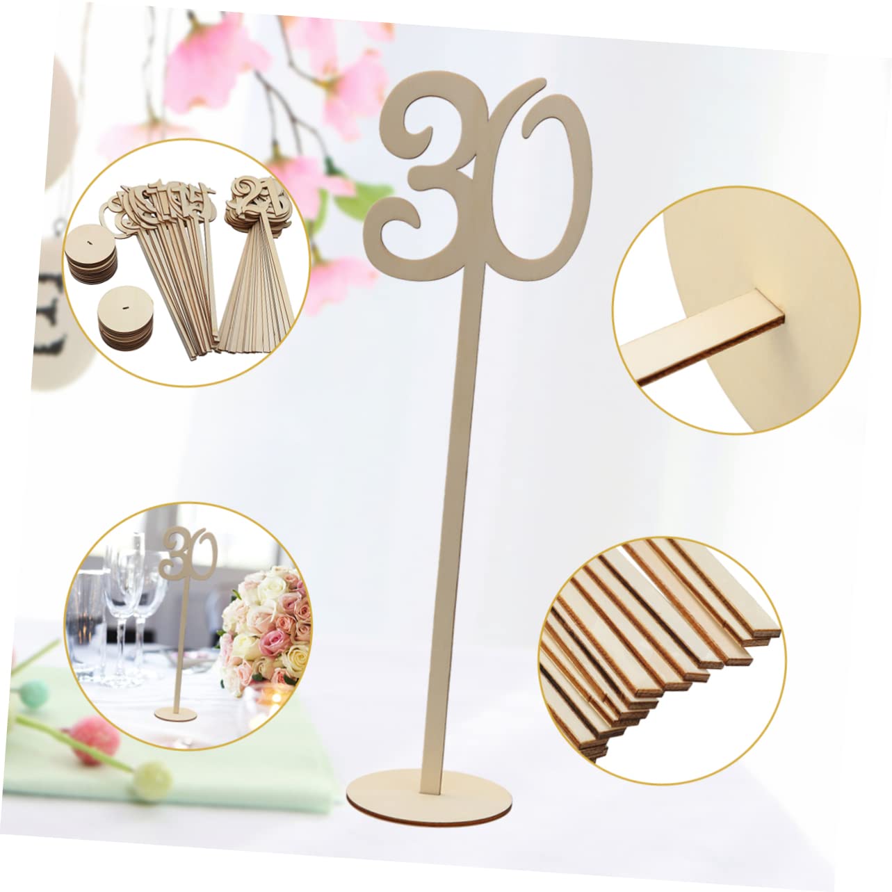 40Pcs Wooden Table Numbers with Base Holder for Wedding Home Decoration Rustic Wood Color for Guest Seating Assignments