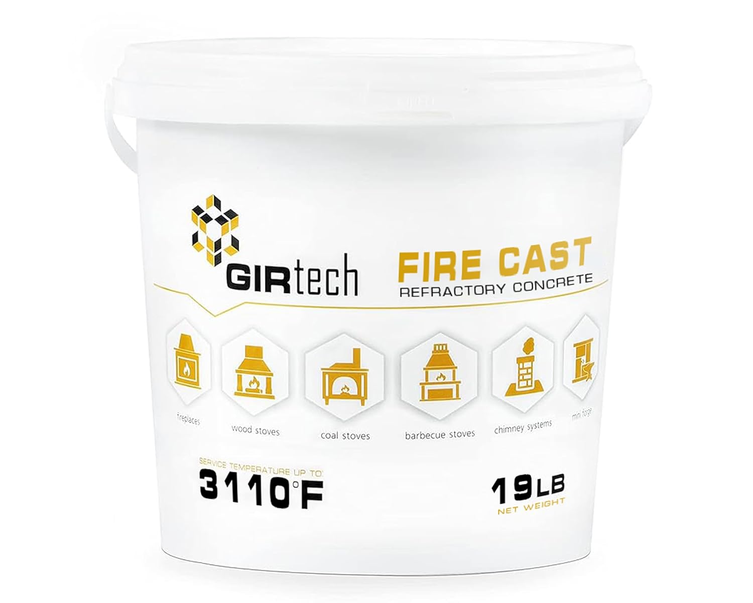FireCast Castable Refractory Cement Mix 3110 Degree Fahrenheit 19 Lbs High Temperature Heat Resistant Fireproof Mortar Build Repair Pizza Oven Fire Places Forge Kiln Stove