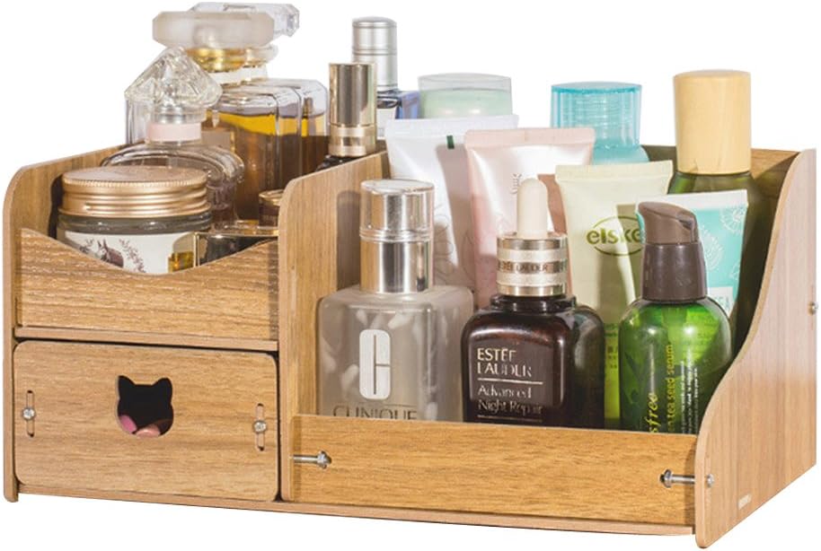 REARAND DIY Creative Multifunction Wooden Cosmetics Storage Box Makeup Organizer Desktop Drawer Box Bamboo Desk Tidy