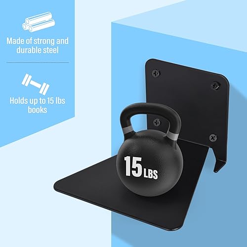 Miniatura 4 de RealPlus Estantería flotante de hierro invisible flotante para libros, organizador de libros resistente montado en la pared, color negro (paquete de
