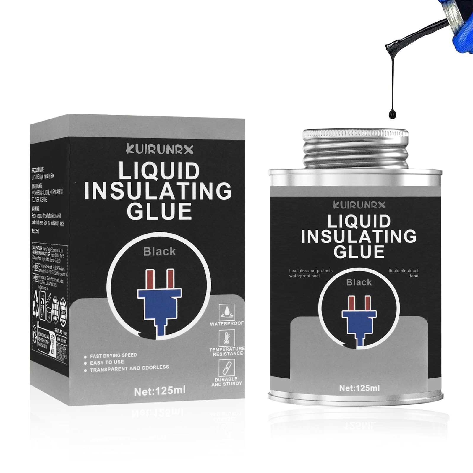 Colla per Nastro Isolante Liquido, 125ML Isolante Nero Gomma Liquida, Resistente al Calore Cavo Isolante Liquido Nastro Isolante per Cavi Isolamento Interno Esterno