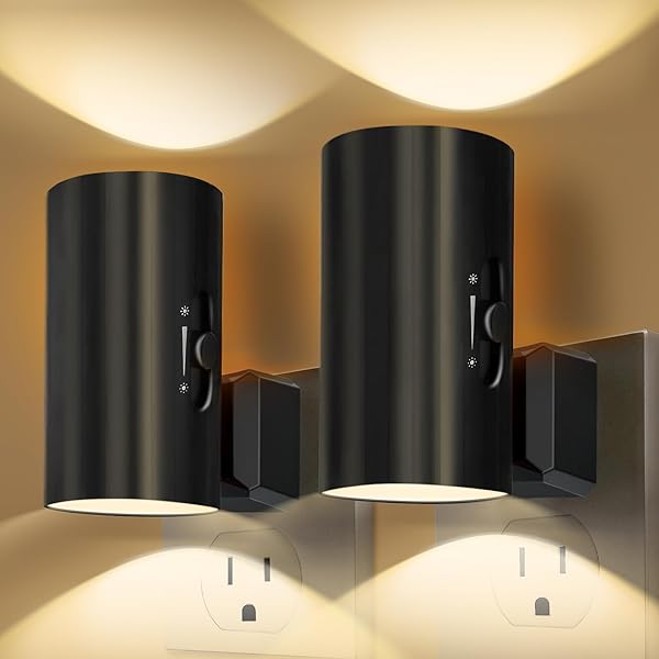 Night Lights Plug into Wall, LED Plug in Night Light, Dusk to Dawn Light Sensor, 0-100LM Adjustable Brightness Wall Light, Soft White 3000K, Dimmable Night Lights for Hallway Bedroom Stairway, 2 Pack