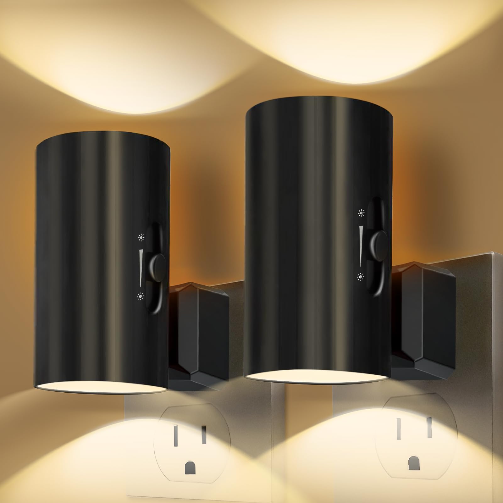 Night Lights Plug into Wall, LED Plug in Night Light, Dusk to Dawn Light Sensor, 0-100LM Adjustable Brightness Wall Light, Soft White 3000K, Dimmable Night Lights for Hallway Bedroom Stairway, 2 Pack