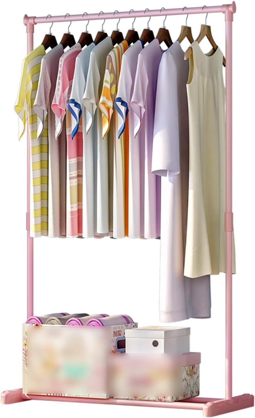 YNBSHGAA Modern Metal Clothes Rack Stand Strong Bearing Stable for Hallway Entryway Closet Bedroom Hang Clothes Hat Handbag Umbrella,Pink-77CMx39CMx143CM